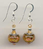 Pandora Style, Gold Foil, Aventurina, & Sterling Silver Earrings